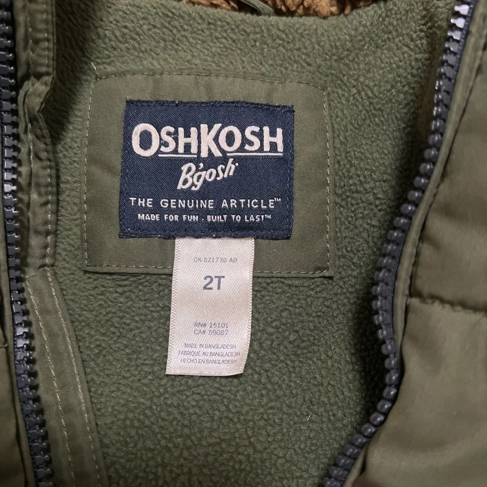 OshKosh B'gosh Olive Puffer Jacket with Brown Lining